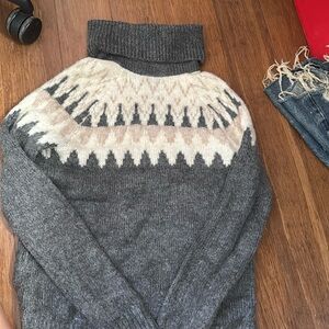 Fair isle pink and grey turtleneck sweater